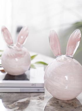 柏梵轻奢创意抽象琉璃兔子摆件高档桌面装饰摆件客厅酒柜书柜装饰