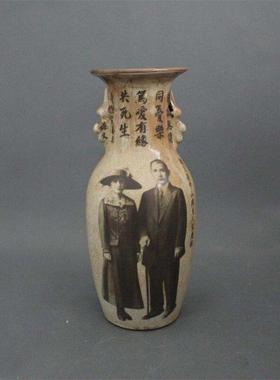 民国时期孙中山双耳花瓶书房客厅摆件收藏怀旧景德镇彷古瓷器做旧