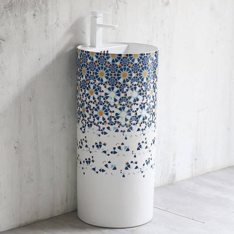 创意陶瓷一体立柱盆卫生间落地式小户型洗手盆阳台水池圆形洗脸盆