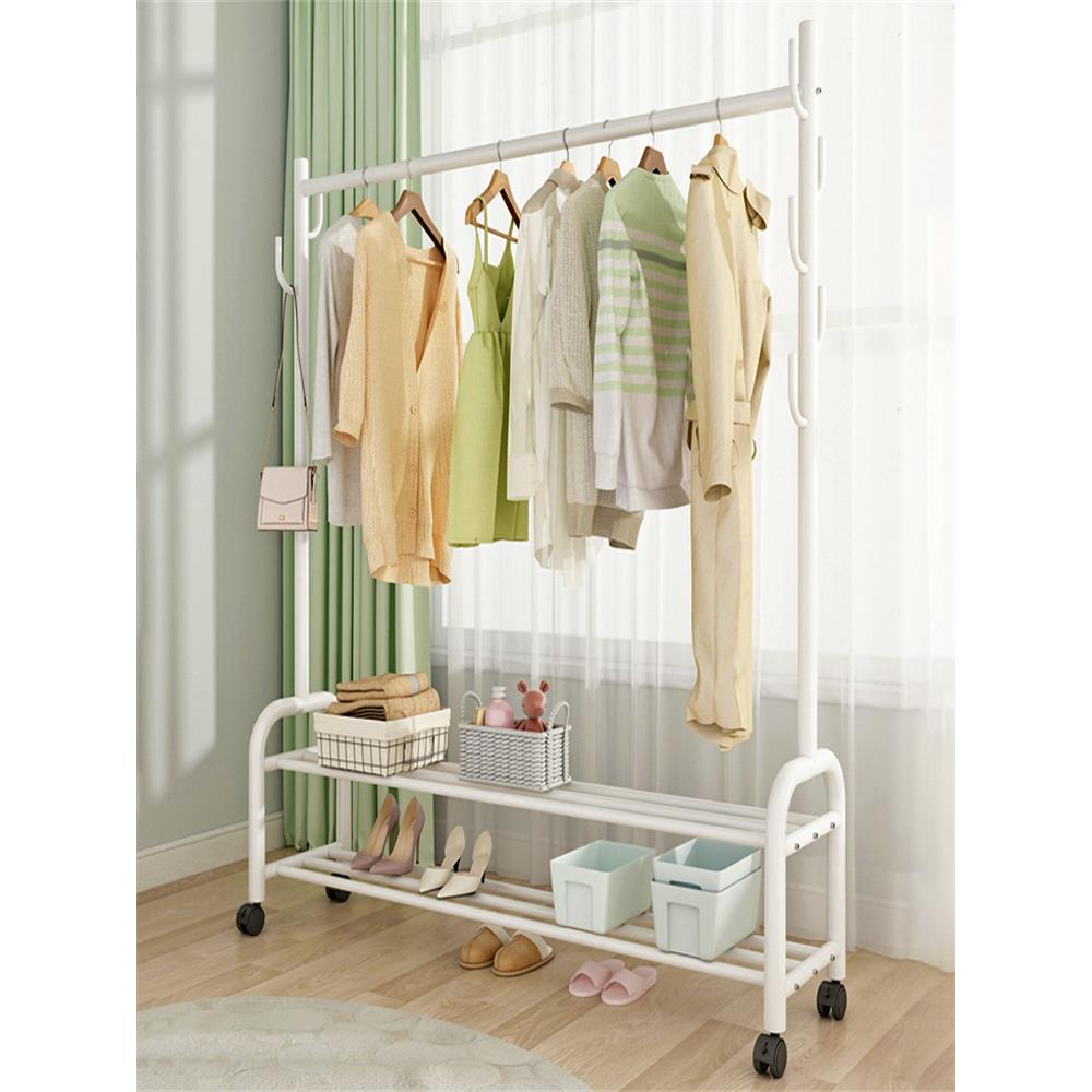 晾衣架落地卧室家用挂衣架单杆简易收纳衣帽架阳台室内可移动架子