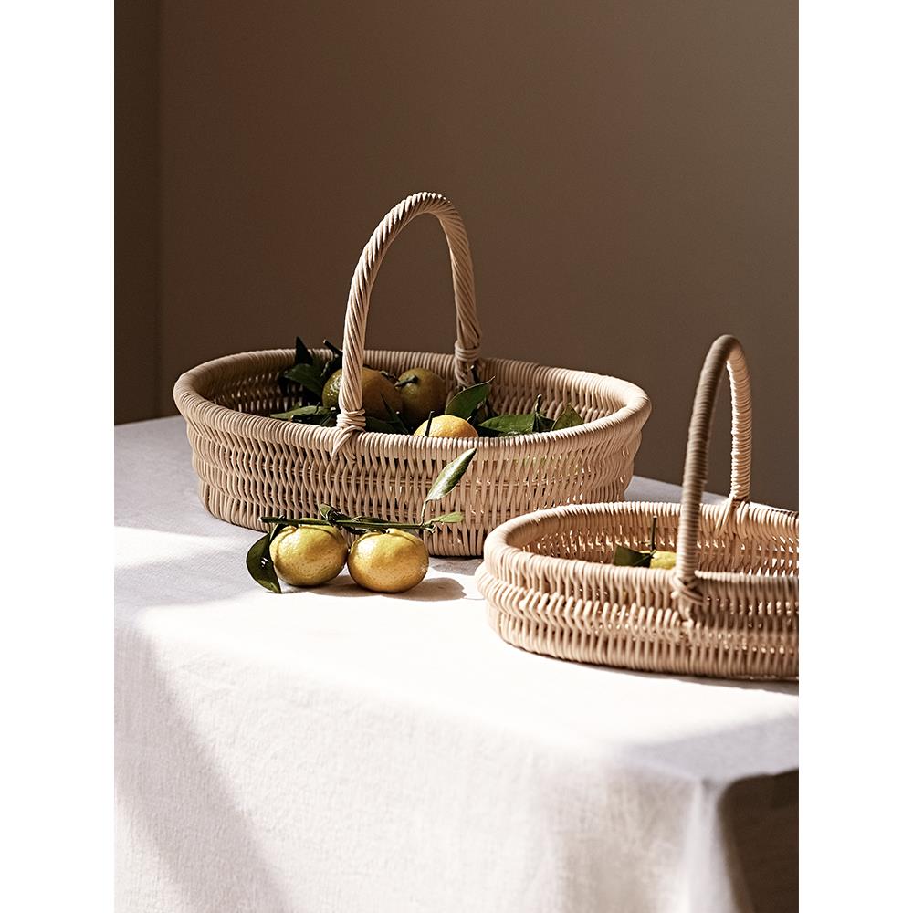 藤编水果篮桌面草编收纳筐果盘竹编篮家用鸡蛋筐厨房编织篮子
