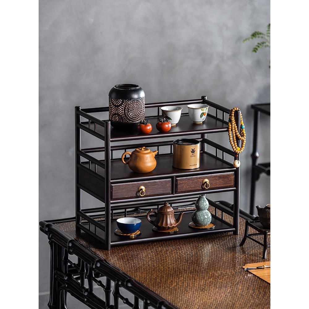 博古架实木中式桌面茶叶茶架茶杯架子茶具收纳架茶桌上茶壶置物架