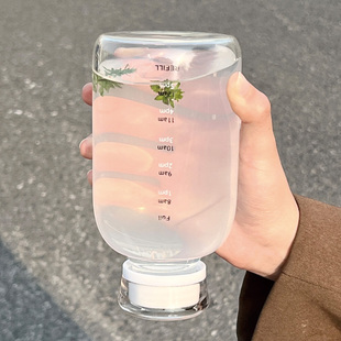 水T瓶男士 玻璃水杯女生耐高温吸管果茶杯大容量户外可携式 刻度牛