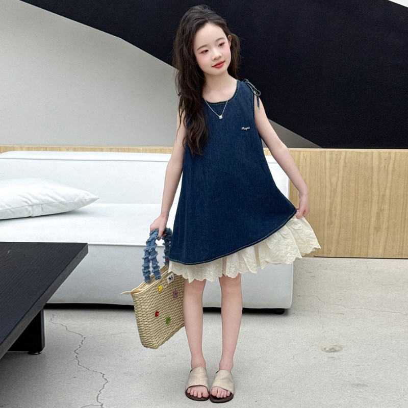 女童夏装连衣裙2025新款女大童C夏季无袖背心裙儿童夏款牛仔吊带