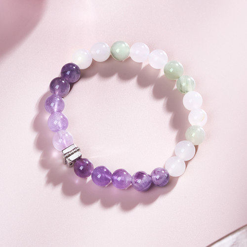 祝富礼 紫岫生烟 天山翠手串配紫玛瑙珠弹力绳手串