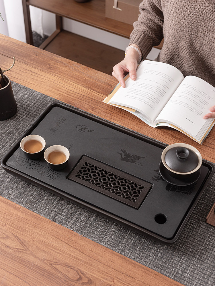 茶盘家用天然乌金石陶瓷潮汕功夫茶具小茶台办公轻奢沥水茶托盘