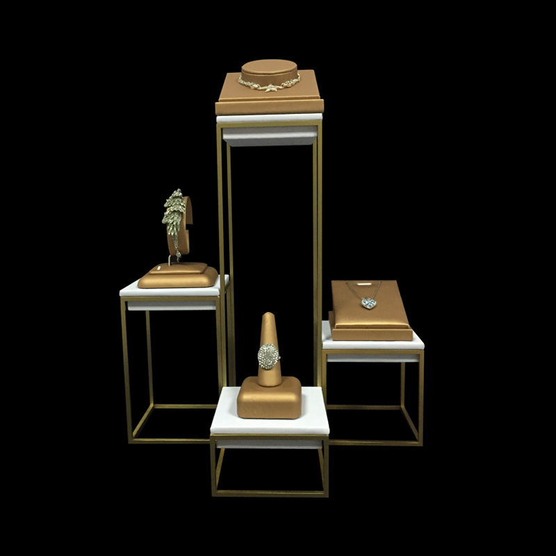 高档不锈钢首饰展示架白皮PU皮陈列托座珠宝首饰展示道具