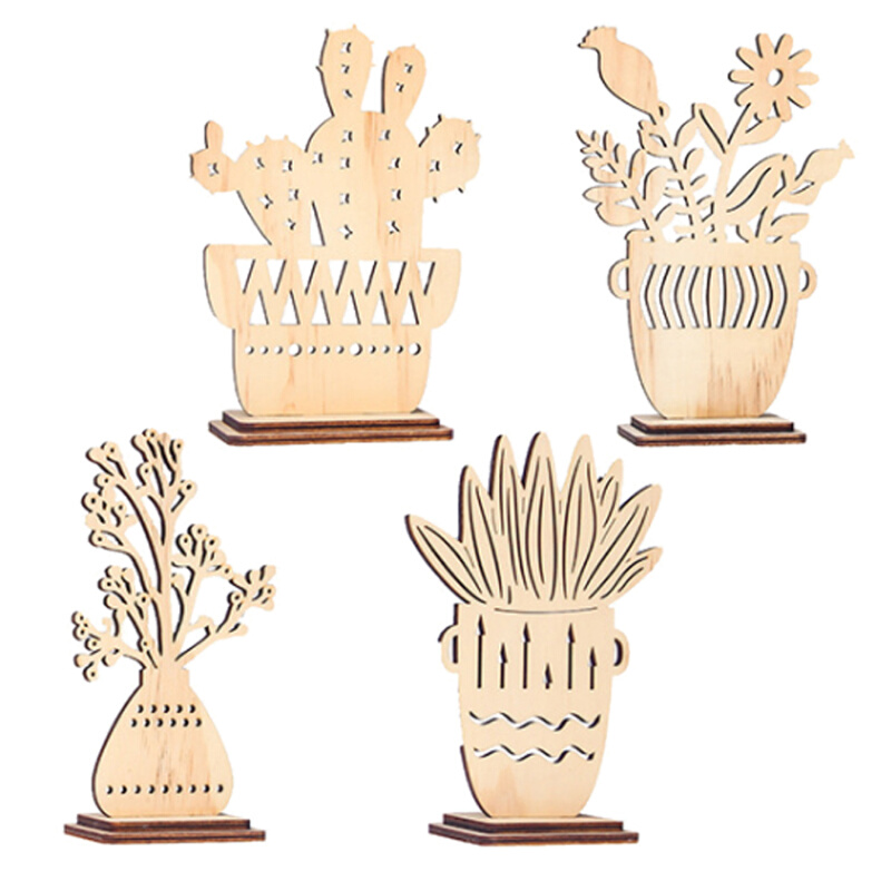 美式简约木质仙人掌植物摆件 创意家居柜台玄关办公桌面装饰摆设
