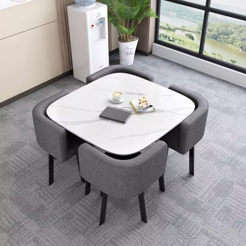 轻奢岩板洽谈桌椅组合简约会客接待桌小户型休闲甜品店餐桌椅