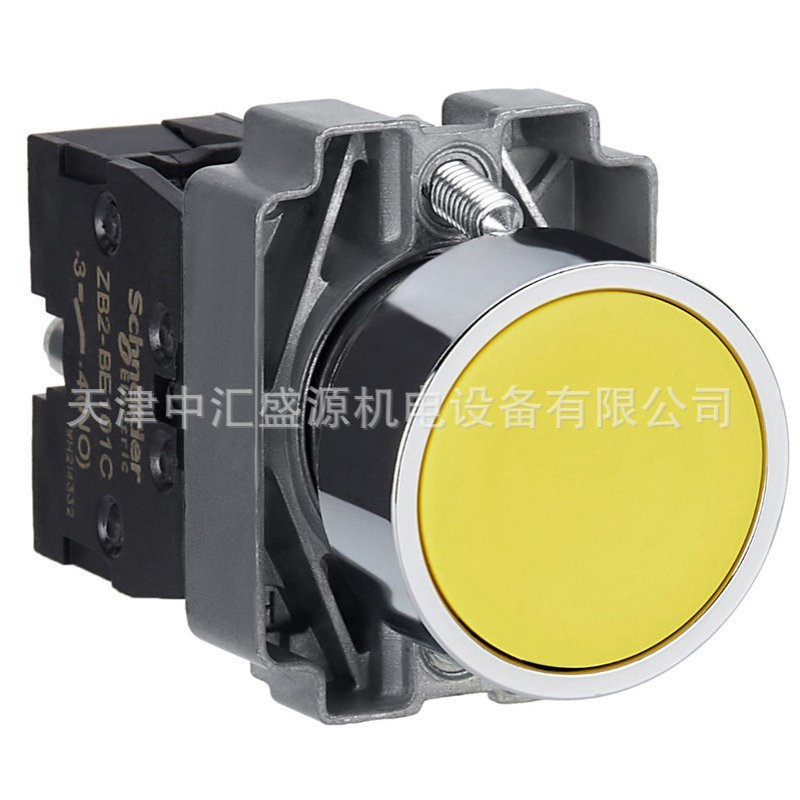 XB2按钮XB2BA51C黄色金属平头按钮1常开ZB2BZ101C+ZB2BA5C按钮