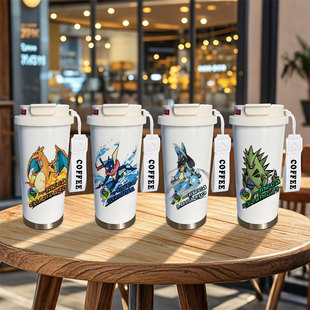 宝可梦保温杯周边甲贺忍蛙喷火龙儿童大容量水杯学生不锈钢杯子