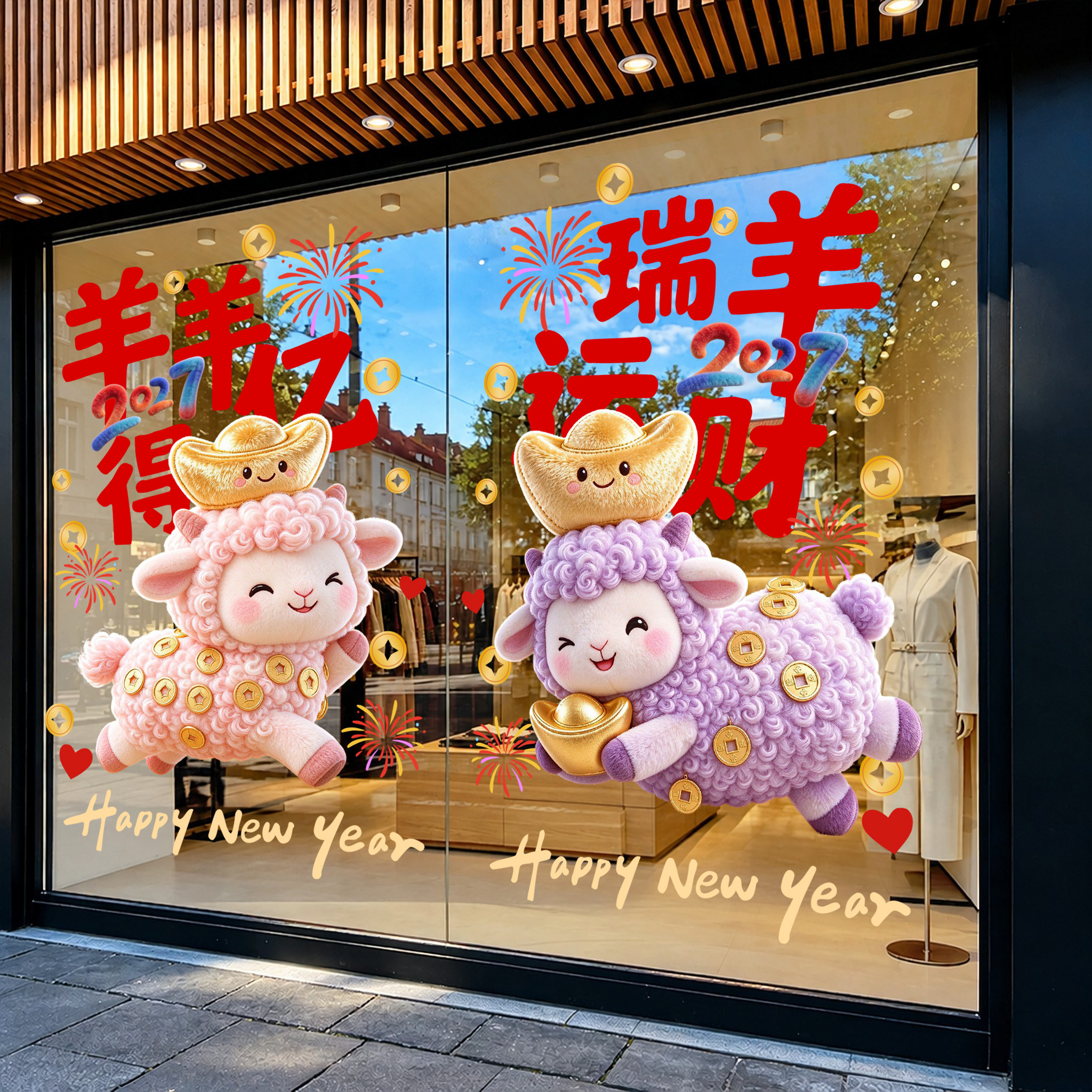 2027羊年新春静电窗花玻璃贴