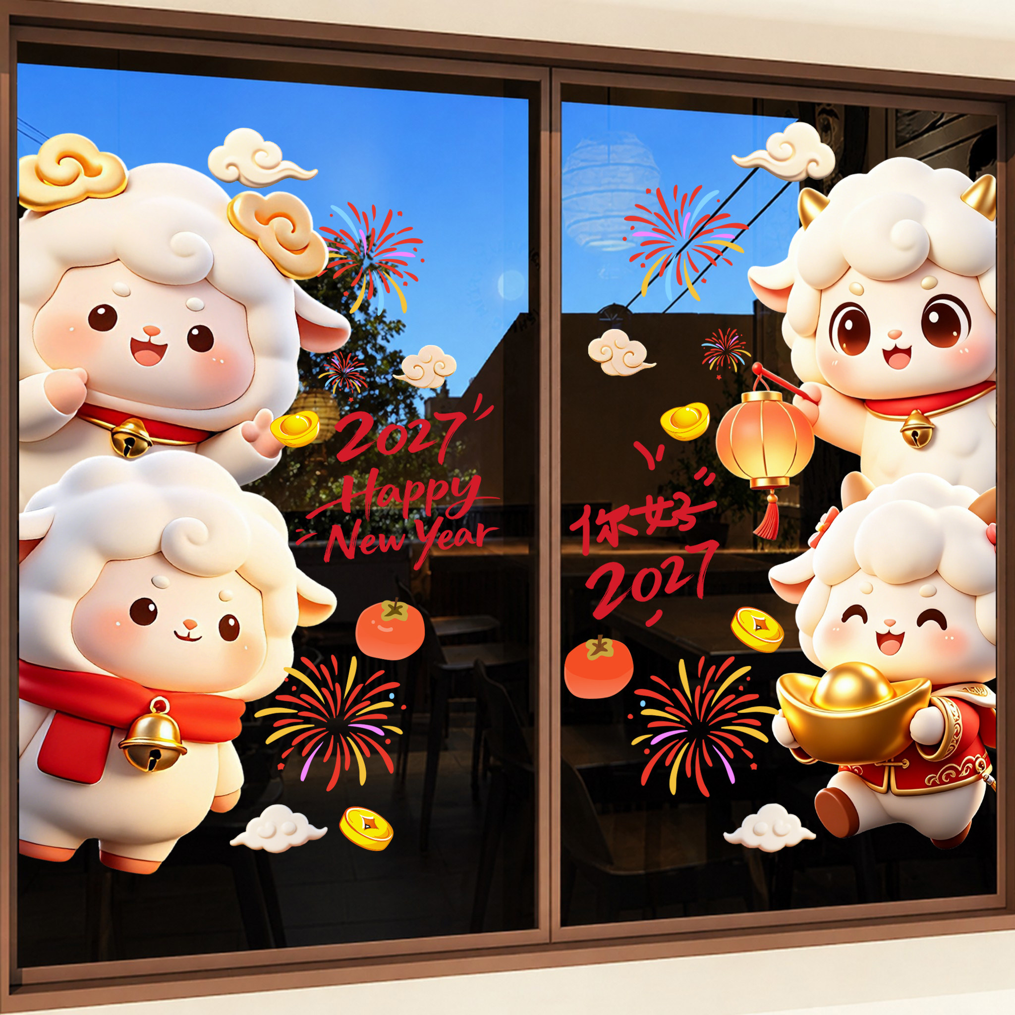 2027羊年新春静电窗花玻璃贴