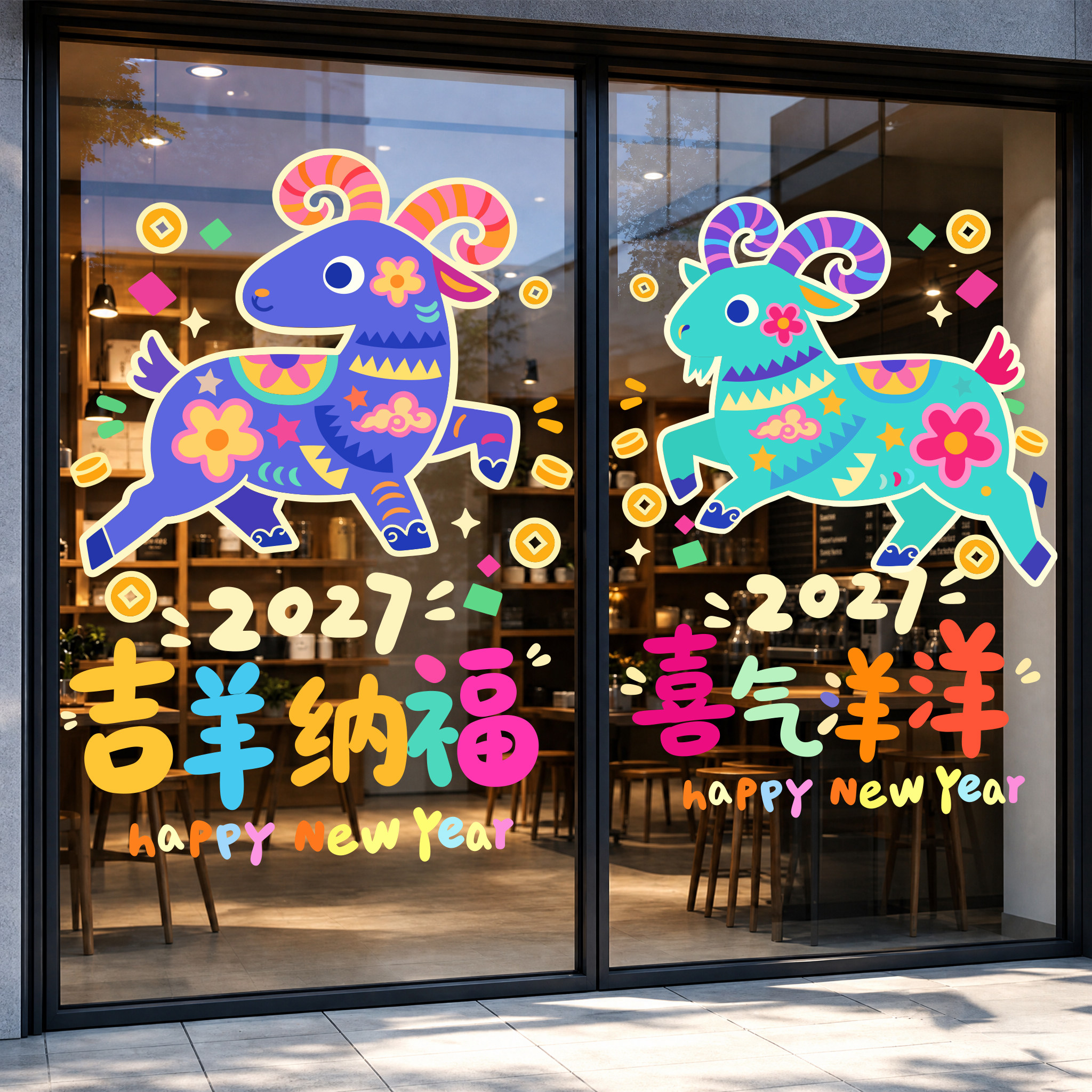 2027羊年新年窗花玻璃门贴