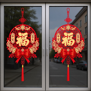 2026新款马年窗花贴中国风新年过年推拉门装饰玻璃贴纸春节静电贴