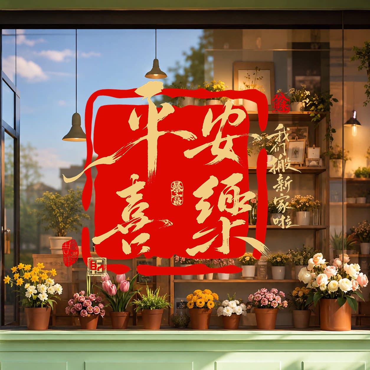 乔迁之喜窗花玻璃门静电贴