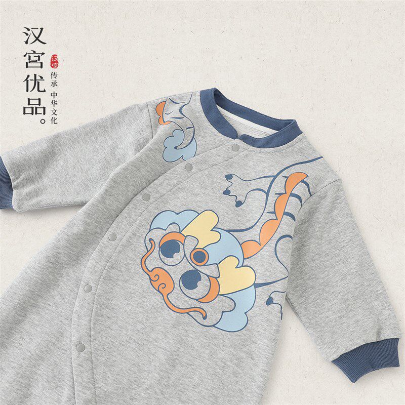 婴儿连体衣秋冬卫衣m哈衣春秋季外出服新中式国风龙年秋装宝宝衣
