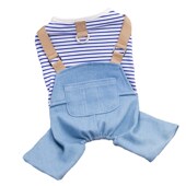 牵引绳牛仔背带裤 宠物小型c犬比熊泰迪狗狗衣服四脚春秋夏季 薄款