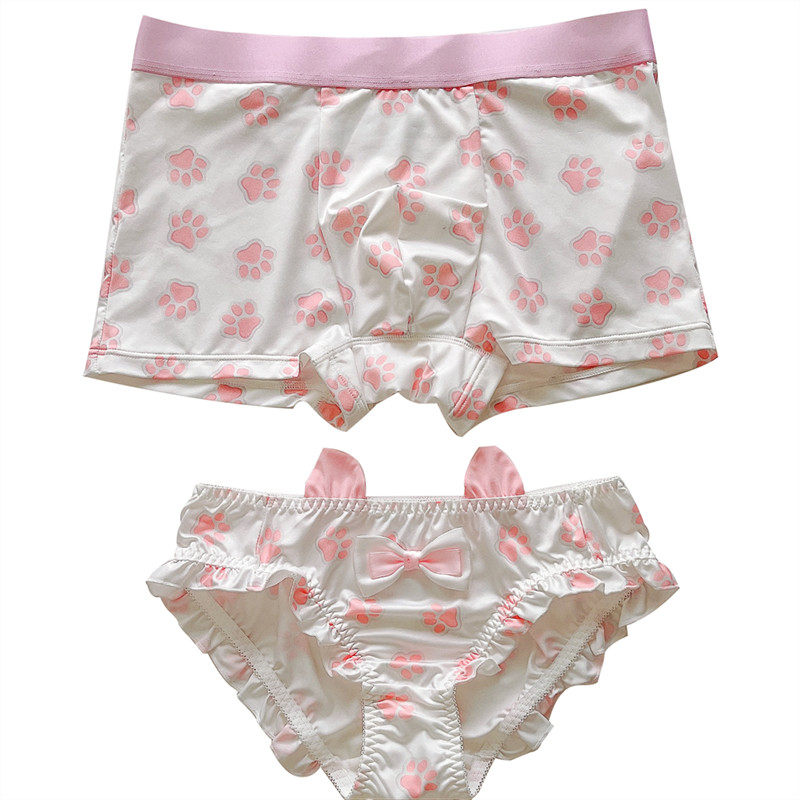 软萌猫耳朵~可爱k甜美情侣内裤卡通一男一女中腰男平角女三角性感