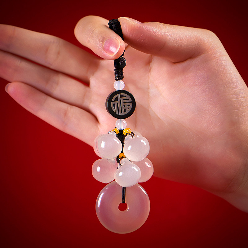 玉石平安扣汽车钥匙挂件女创意高档奥迪锁匙扣链韩国可.爱吊坠饰