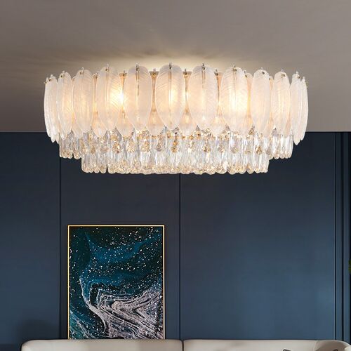 大气羽毛b水晶灯法式奶油风客厅灯轻奢卧室吸顶灯餐厅灯具套餐202