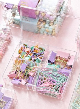 绿色回形针办公用品彩色图钉可爱紫色长尾夹粉Q金票据夹子套装组