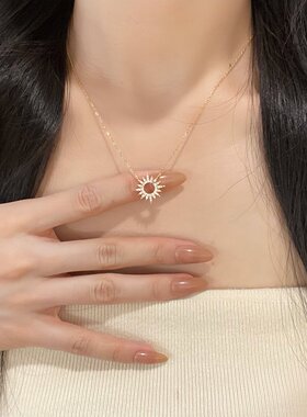 复古亮闪满钻镂空太阳花吊坠女简约轻奢小众高级感时尚气质锁骨链