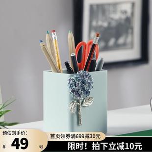 创意精致笔筒商务笔桶办公室书桌面简约装 欧式 饰性实用收纳盒摆台