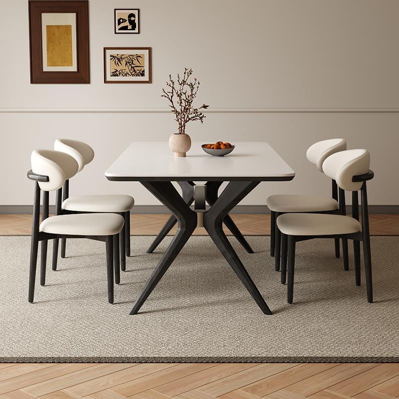 轻奢实木岩板餐桌椅组合家用现代简约小户型客厅长方形西餐厅饭桌