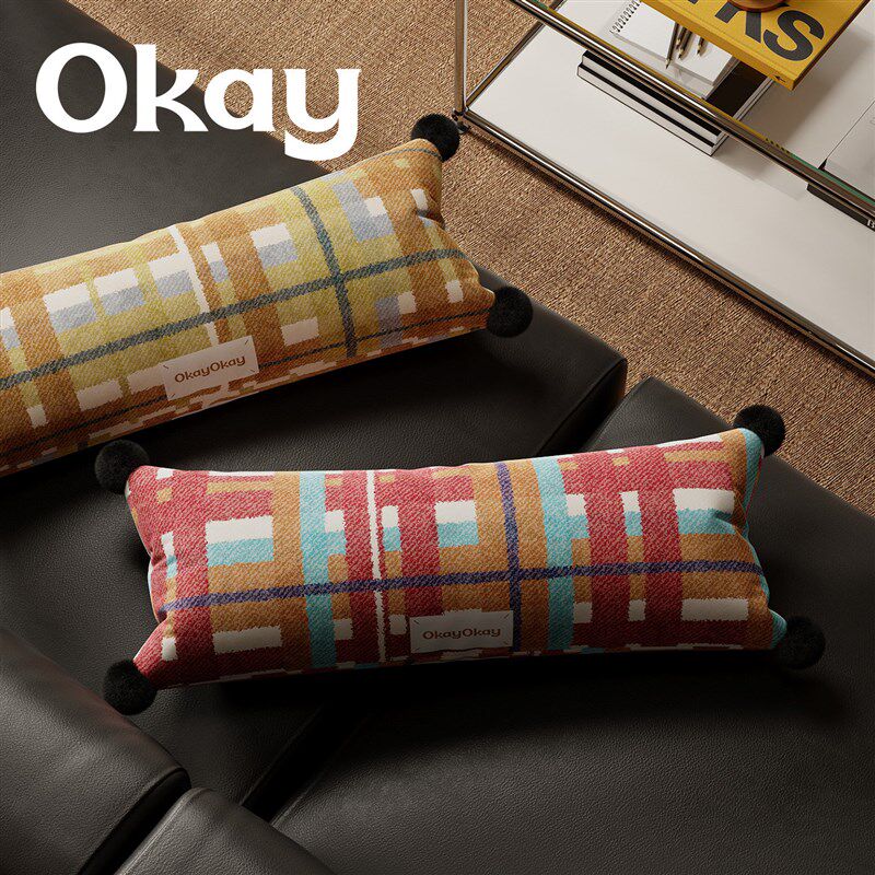 精选红棕条纹新年长款抱枕套沙发抱枕圣诞红色氛围感车载家用靠枕