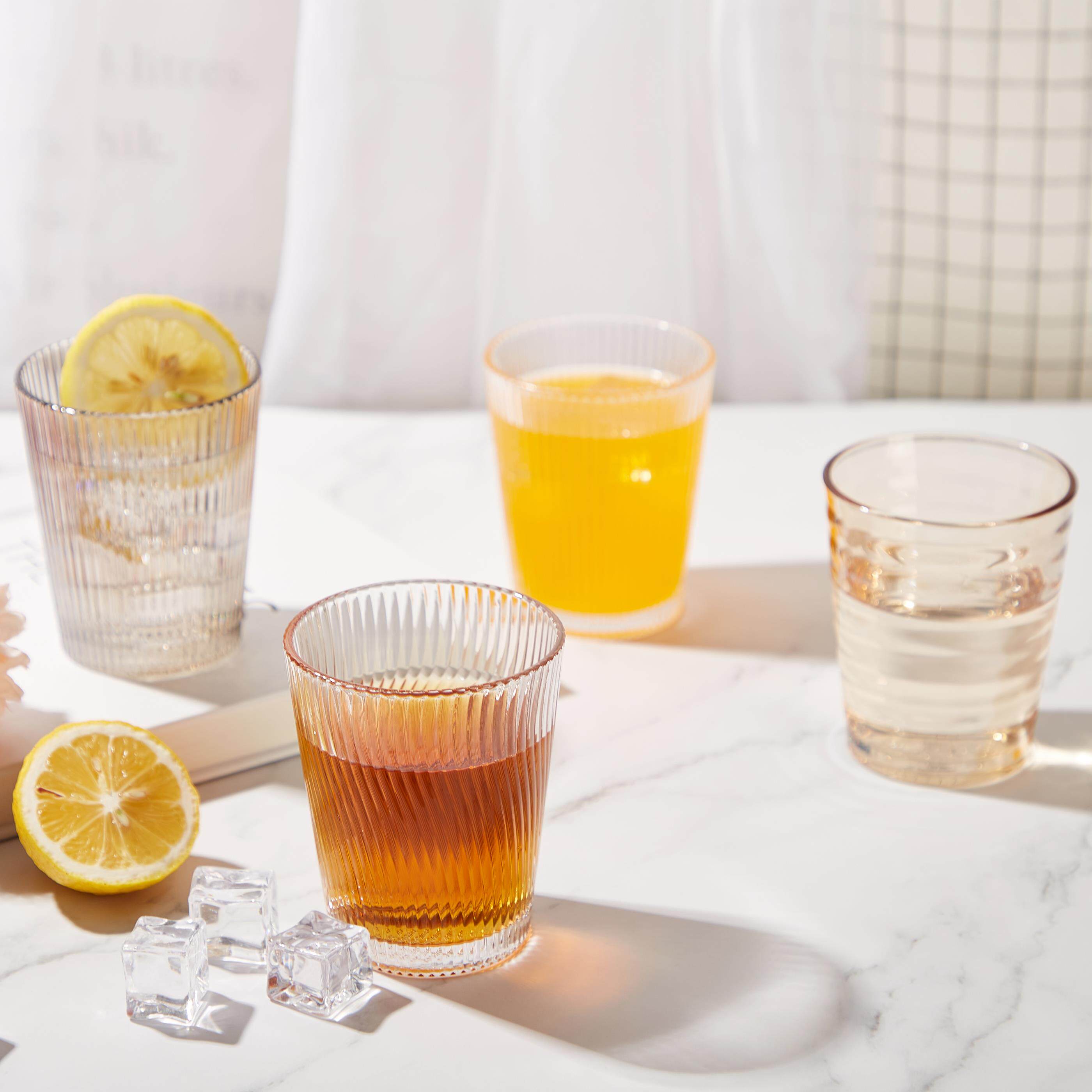 ROUPA罗派竖纹玻璃杯钢化水杯防爆果汁咖啡杯彩色圆形商用耐高温