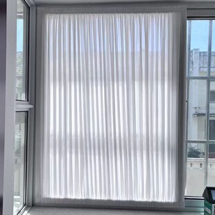 精选绷纱帘免打孔遮玻璃隔断内开窗帘透光不透人白纱魔术贴卫生间