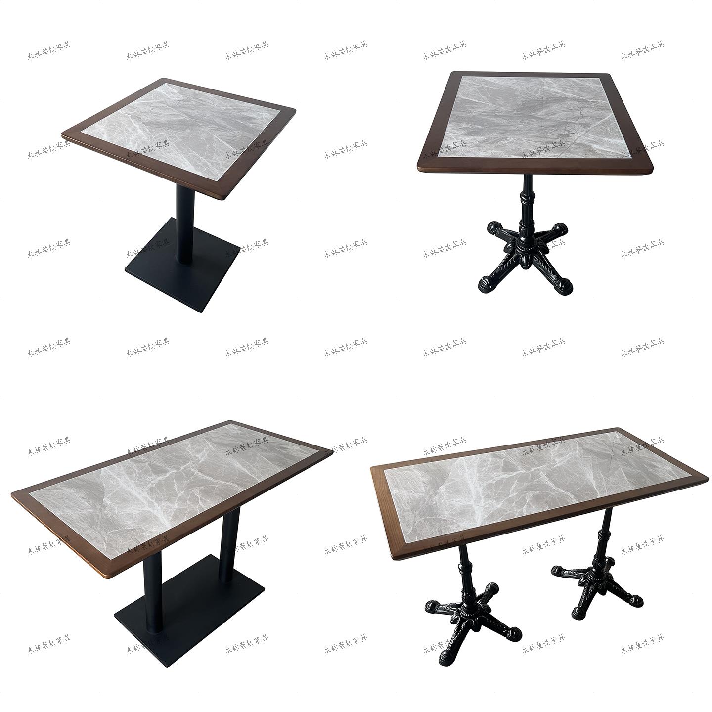 覆古 实木岩板餐桌椅组合商用餐厅快餐店奶茶店面馆饭店桌子 定制