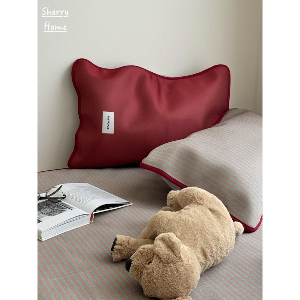 日本风格风格红色条纹冰丝绸凉爽垫两/三件套可折叠可洗夏季床上