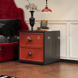 精选盛耐钢制中古风床头柜卧室家用环保铁皮床边斗柜收纳储物柜收