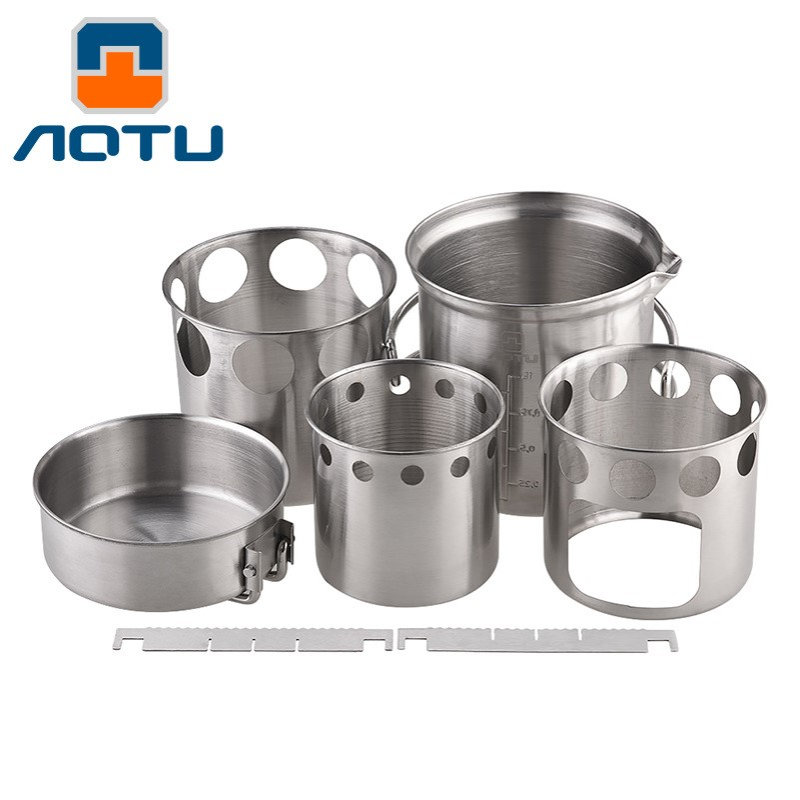 aotu 户外便携柴火炉套锅  野营防风柴火锅套装 火炉柴火炉AT6390