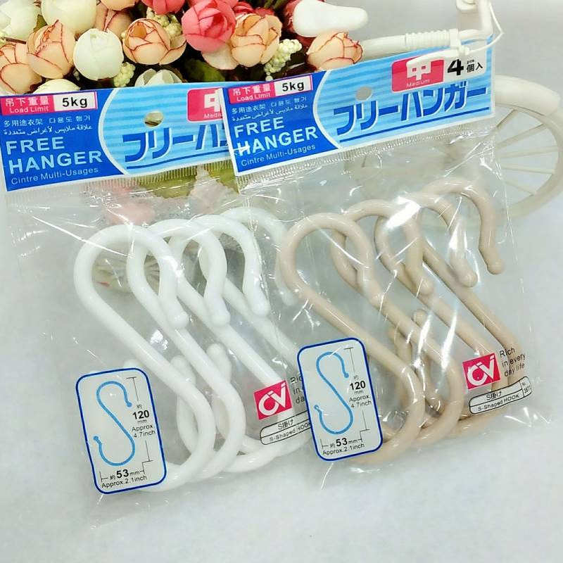 S型塑料挂钩 现货供应门后挂钩便利无痕挂衣钩s勾4个入中号3873