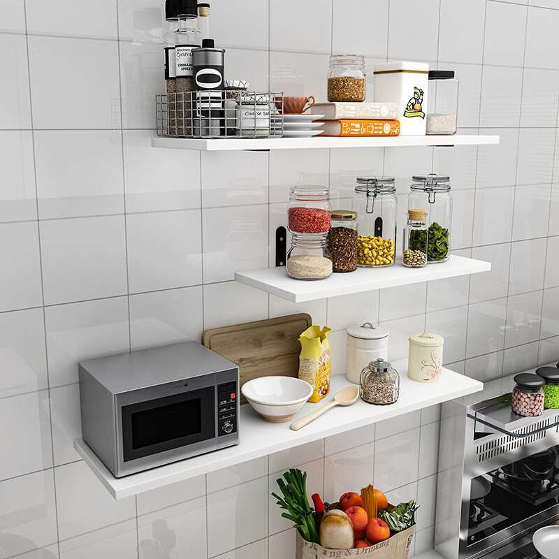 批发墙上免打孔隔板墙壁书架一字搁板复古墙架客厅厨房壁挂置物架