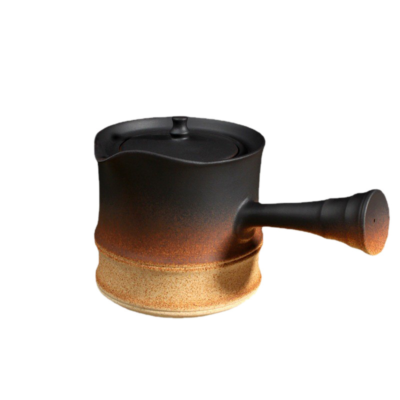 白泥陶壶日式侧把壶煮茶罐罐壶炭炉煮茶器窑变釉竹节壶耐热烧水壶