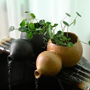 精选大中小葫芦流水陶罐开口增氧古法缸过滤器鱼缸上出水造景流水