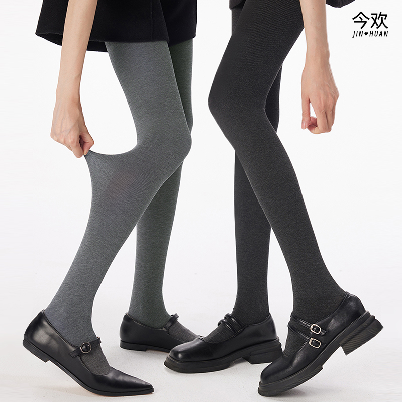 今欢竖条棉袜高腰加厚加绒打底裤秋冬款保暖女连裤360无缝防掉裆