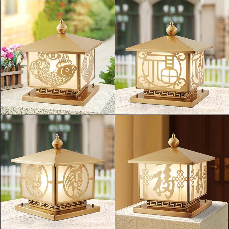 全铜新中式柱头灯接电款庭院灯防水户外别墅门柱露台围墙柱子灯