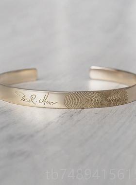 正品侣9约0纯9银手镯 私人定制 指纹 刻字 情男女时尚个性 男士简