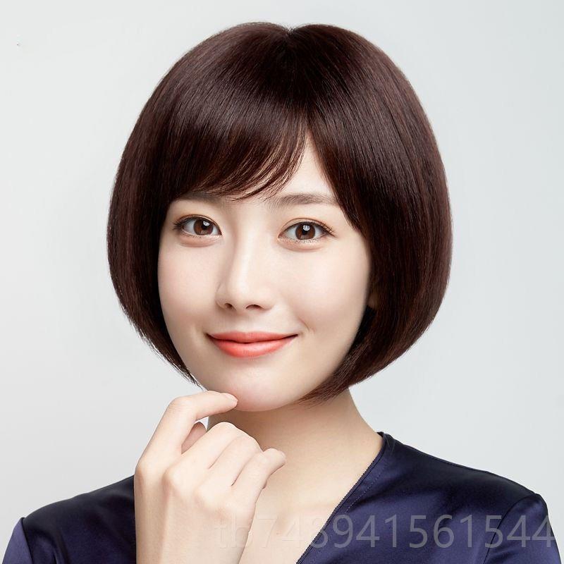 正品老发年短发假发女短发真发全真人波波头套妈妈自中然圆脸全头