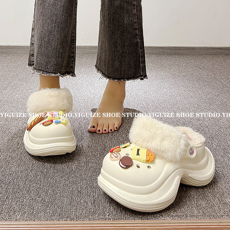 可爱卡通加绒厚底洞洞鞋女2025新款秋冬款百搭增高保暖棉拖鞋外穿,女鞋,洞洞鞋,淘宝优惠券,粉丝福利购,淘宝优惠卷