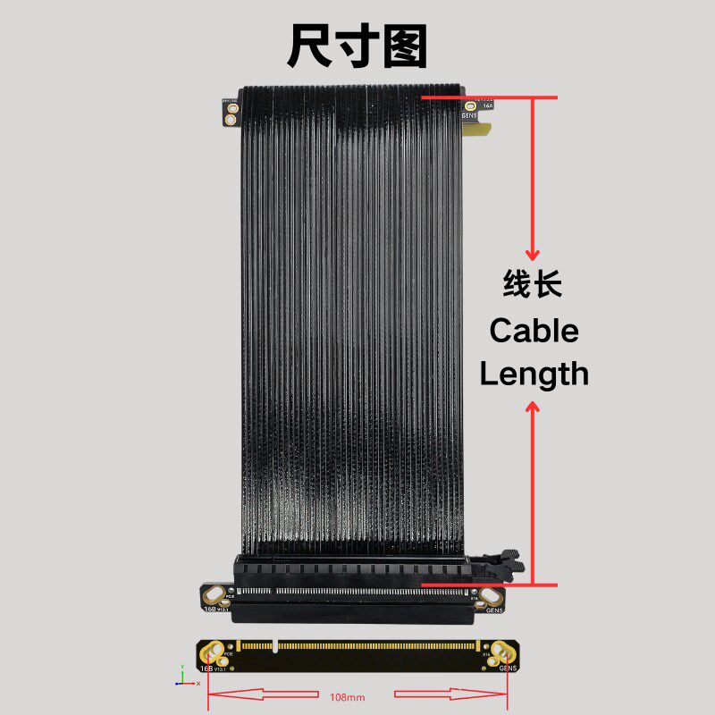 PCIE5.0 X16双反ITX机箱显卡转接线镀银线GEN5高速无损软排线