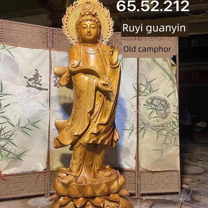 金楠木观音根雕樟木观音摆件落地会所入口木雕客厅公司礼品赠送