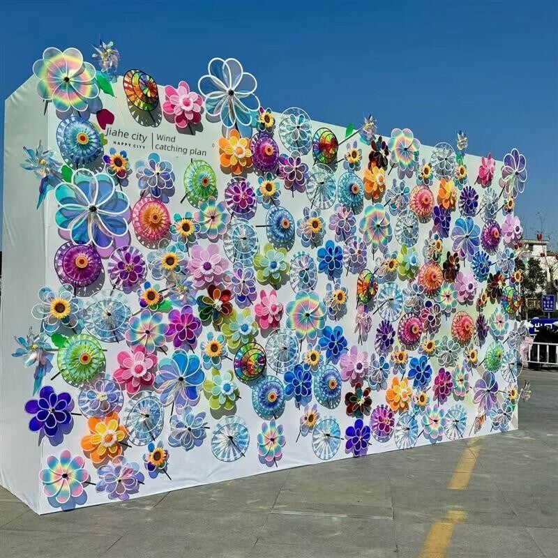 彩色旋转小风车装置购物中心景区公园签到点风车节日墙布局展示饰