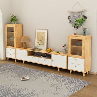 精选艺森幸福实木电视柜橡胶木高柜现代简约小户型矮柜客厅原木储