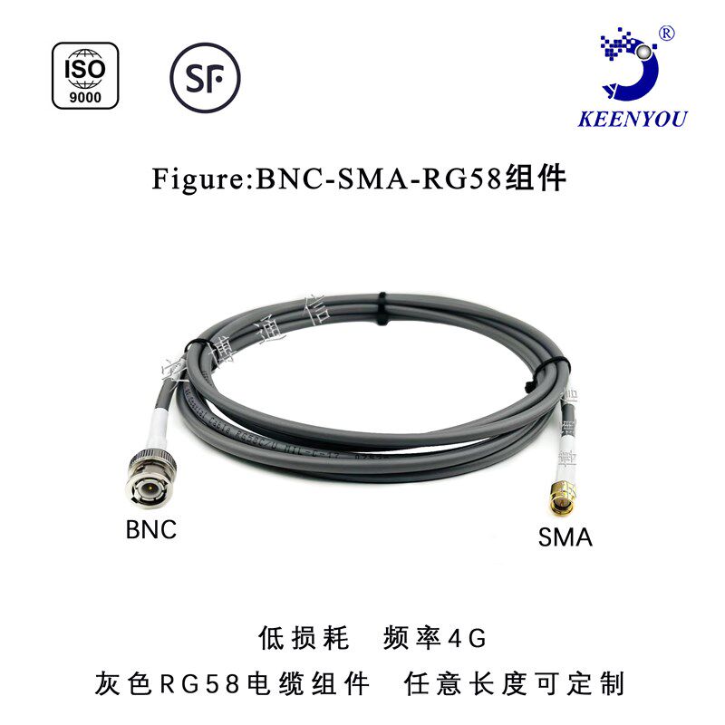 安博优良全铜射频同轴电缆组件BNC-J/SMA-J/RG58双公头跳线转接线